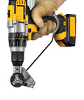 Electric Drill Attachment Nibbler Tool, Metal Sheet Plate Cutter Punch For Free Cutting Sawing Light Grey, held in gloved hand.