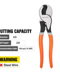 10 Inch Heavy Duty Wire Cutter Handles 4/0 Aluminum And 2/0 Copper Like A Champ Ergonomic One Hand Cable Pliers with orange handles.