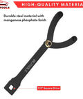 Durable steel wrench with 1/2 inch drive from Pro Grade Fifteen Piece Pulley Holder Tool Set With One Half Inch Drive And Adjustable Pin Wrench For Cars And Motorcycles, Wide Compatibility With Camshaft And Crankshaft Pulleys, Includes Variable Pins From 3.5mm To 10mm.