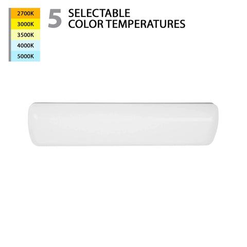 24 Inch LED Vanity Light And Flush Mount With 5 CCTs 2700K 3000K 3500K 4000K 5000K Energy Star Certified Damp Location White Finish Sleek Bath Fixture For Homes And Small Commercial Spaces showcasing selectable color temperatures.