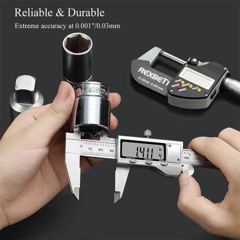 Hands using Stainless Steel Digital Caliper With Large LCD Screen For Precise 0 To 150mm Measurements 6 Inch Electronic Micrometer