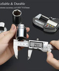 Hands using IP54 Waterproof Digital Caliper With Stainless Steel Build, Huge LCD Display, Vernier Caliper, Auto Off, Inch And Millimeter Conversion, 6 Inch And 150 mm Precision Measuring Tool For Home And Shop to measure socket