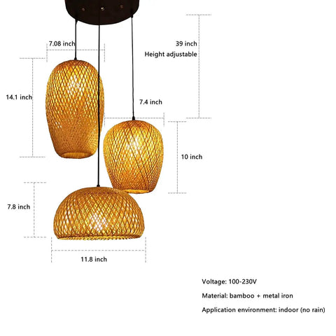 Lantern Style LED Pendant Light With Adjustable Cord Bamboo Weave Ceiling Hanging Lamp for Dining Rooms, Bedrooms, Restaurants