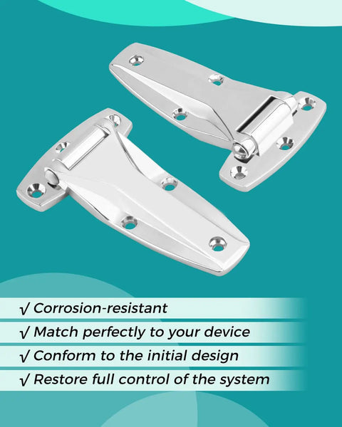 Two Pack Heavy Duty Chrome Zinc Alloy R V Door Hinges For Travel Trailers And Fifth Wheel Campers Plus Walk In Refrigeration Cooler Mounts And Bbq Grill Smocer Hardware Kit Wit Complete Bolt Set Inclued with polished chrome finish.
