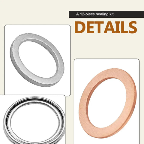 12 Pack Transfer And Differential Case Drain Plug Crush Washer Gasket Kit For Toyota And Lexus Trucks And SUVs All In One Replacement For 4Runner Tundra Land Cruiser Tacoma FJ RAV4 Highlander, showing steel, aluminum, and copper gaskets.