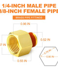 Five Piece Beefy Brass Pipe Fitting Reducer Adapter Set Three Eighths Inch Female To One Quarter Inch Male dimensions chart