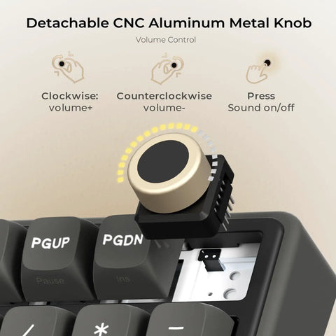 Detachable CNC aluminum metal knob on NinetySix Wired Mechanical Keyboard With GasketFrame HotSwappable PreLubed Linear Switches Mda Pbt Keycaps.