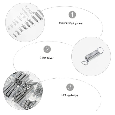 Heavy Duty Compression And Extension Spring Assortment Kit With Storage Box, 200 Pcs Small Springs Set For Auto Electronics Repair and Appliance Fixes, silver spring steel
