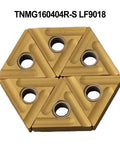 10 Pack TNMG160404R-S Carbide Turning Inserts for CNC lathe and milling arranged in a hexagonal pattern