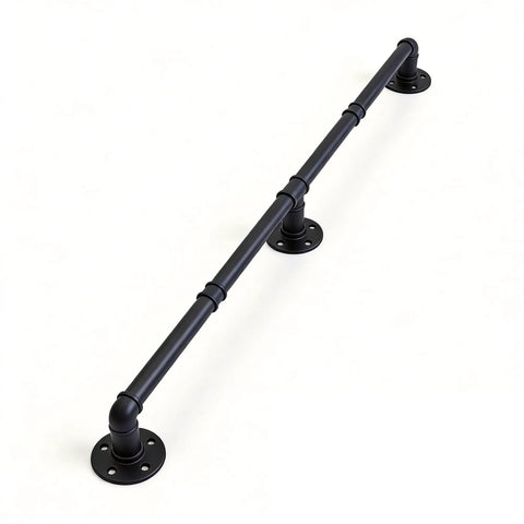 Heavy Duty Industrial Pipe Handrail For Indoor Stairs Wall Mount Metal Safety Rail solid black steel grab bar design.