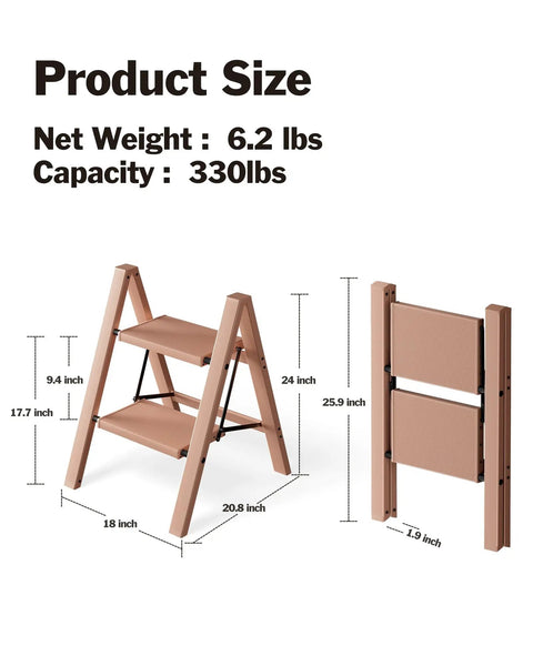 Compact 2 Step Stool Foldable Aluminum Ladder For Home And Garage, Ultra Lightweight Portable Step Ladder, 1.9 in folded