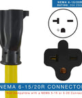 NEMA 6-20 Heavy Duty Extension Cord 20 Amp 250 Volt 25 Feet Weatherproof Molded Design connector detail with diagram