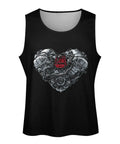 Mens Graphic Tank Top Featuring A Dope Heart Shaped Car Engine Print on a black sleeveless shirt in 5XL size.