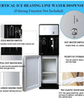 Freestanding Floor Loading Water Cooler With Instant Ice Cold And Piping Hot Settings Smooth Push Button Operation, hot and cold water switches visible.