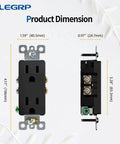 Dimensions of Glossy Black Decorator Receptacle Outlet 15A 125V 2 Pole 3 Wire No Tamper Resistant NEMA 5 15R Self Grounding