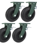 Heavy Duty Industrial Casters Set Of 4, 6 Inch Or 8 Inch Picks, swivel plate mount with dependable brakes and greaseless rubber wheels.