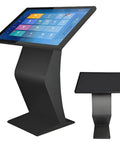 Top Shelf 32 Inch Capacitive Touch Screen Kiosk Slick Interactive Lcd Digital Signage For Mall Navigation And Lobby Directories Android Compatible Multi Point Terminal With Dead Simple Plug And Play Setup, sleek design with angled screen.