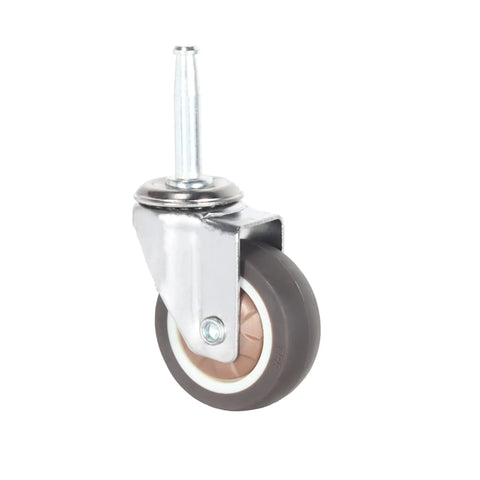 Stem Caster Wheels With 5/16 Inch By 1-1/2 Inch Stem Sockets TPR Swivel Casters, metal frame, single wheel, no brakes.