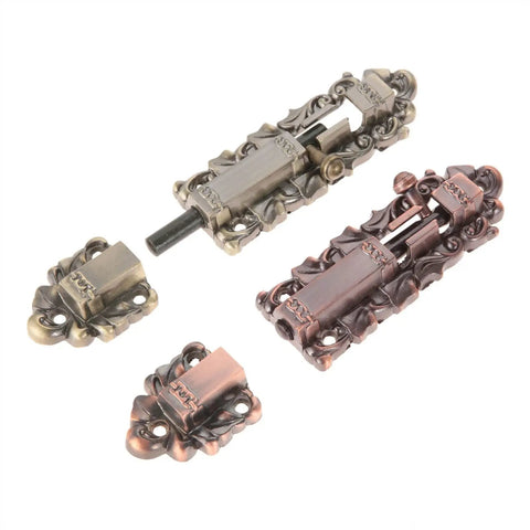 Sliding Door Bolt Lock Barrel Gate Latch Vintage European Zinc Alloy featuring intricate designs in antique finishes.
