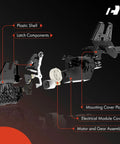 Heavy Duty Trunk Latch Lock Actuator Straight Up Swap For Chevy Impala Camaro Malibu Cruze Tailgate Lid Motor exploded view, plastic parts labeled.