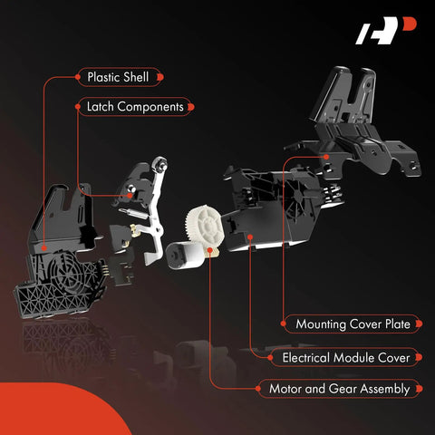 Heavy Duty Trunk Latch Lock Actuator Straight Up Swap For Chevy Impala Camaro Malibu Cruze Tailgate Lid Motor exploded view, plastic parts labeled.