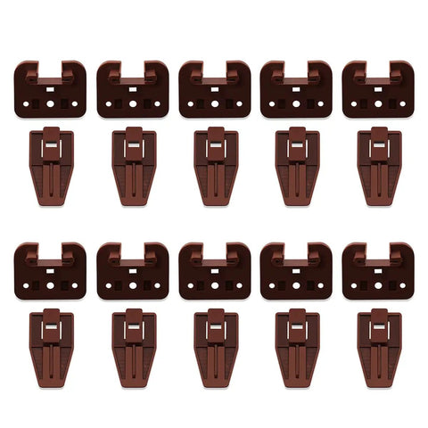 Heavy Duty Drawer Slide Repair Kit 10 Piece Set Reinforced Hard Plastic sliders and roller stops in brown color.