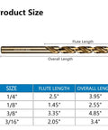 One Quarter Inch HSS Twist Drill Bits Set Ten Pieces Jobber Length Straight Round Shank for Metal Size Chart