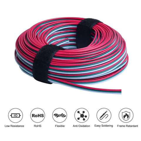 Indoor 80 Feet 3 Pin LED Extension Wire 20 AWG For WS2812B WS2811 Addressable Dream Color Tape Light Wiring Red Indoor