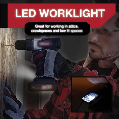 Rugged Cordless Drill With Variable Speed Gears And Solid Lithium Ion Battery Kit Includes Fast Charger 3 8 Inch Keyless Chuck 15 Gear Torque Clutch Bright LED Light in use during repairs.