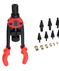 Heavy Duty Rivet Nut Tool Set 13 Inch Carbon Steel Kit with M3 M12 Mandrels and Quick Head Change U Arm shown with accessories