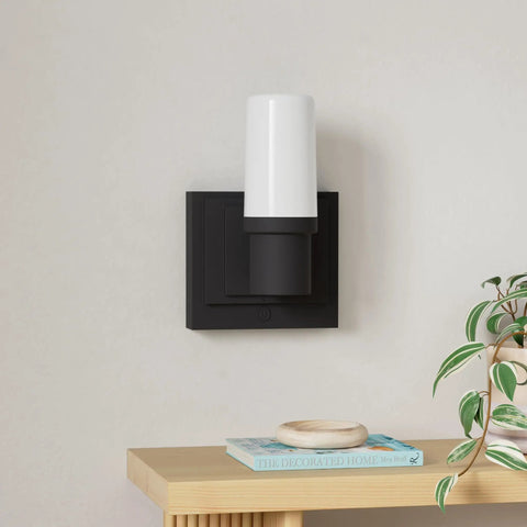 Two Pack Battery Operated Wall Sconces With Remote Easy No Wire Install Matte Black LED Wall Lights 160 Lumen Dimmable