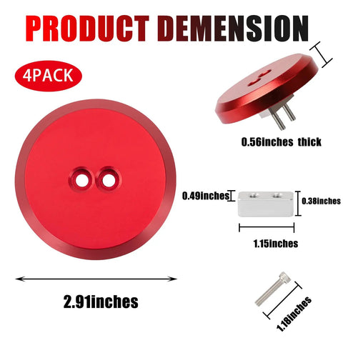 Product dimensions of 4 Piece Rock Solid Billet Aluminum Floor Jack Lift Adapters For Corvette C5 C6 C7 C8 Z06 Zr1 Grand Sport And Porsche 911 Boxster Cayman, highlighting size in inches.