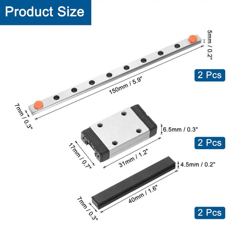 150Mm Linear Guide Rail Kit with Two MGN7H Carriages and Mini MGN12 Guides for DIY 3D Printers and CNC Machines