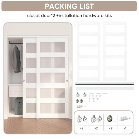 Sliding Closet Door 60 Inch Wide Double 31 Inch Panels By 80 Inch High Frosted Glass Bypass No Fuss Hardware Kit And Matching Fascia