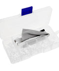 Open case displaying Glasses Repair Kit With Screws Nose Pads And Precision Screwdriver Tools For Quick Eyeglass Fixes At Home