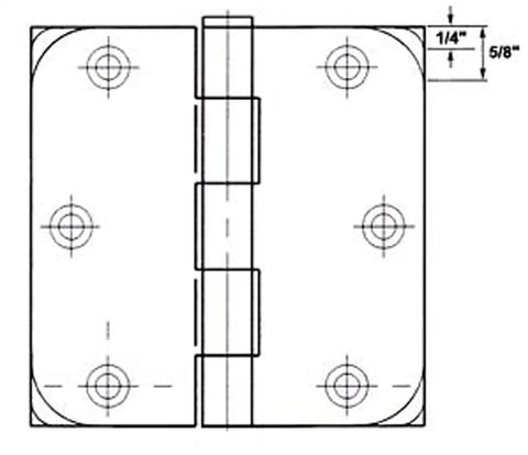 Diagram of Antique Brass Steel Door Hinges Three And One Half Inch Five Eighths Radius Full Mortise With Removable Pin