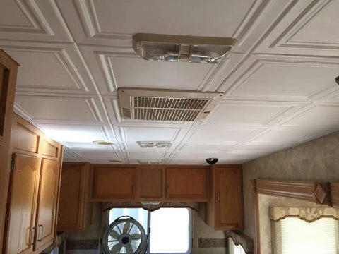 Glue Up Foam Ceiling Tiles For Popcorn Ceilings 48 Pack 128 Sq Ft Per Case Plain White Lightweight Styrofoam Panels in kitchen