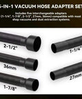 5 In 1 Miter Saw Dust Collection Adapter Vacuum Hose Connector Upgrade Kit for 12 Inch Sliding Saws with five interchangeable adapters.
