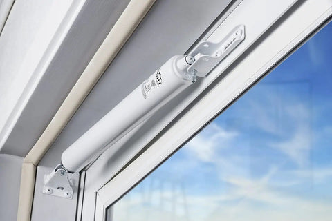 Standard Duty Pneumatic Screen And Storm Door Closer With Adjustable Closing Speed Quiet Operation Easy Installation For Out Swing Doors In White Finish mounted on door frame