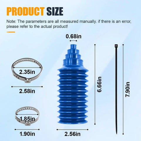 Product size diagram for Silicone Inner Tie Rod Boots With Locking C Clamps And Bellows Cable Ties For Waterproof Dustproof
