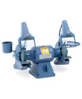 Straight Ahead Industrial Bench Grinder Eight Inch Wheel One Thousand Eight Hundred Rpm One Phase One Hundred Fifteen Volts With Eight Foot Cord Built Like A Tank For Serious Garage Grinds, side view with safety shields.
