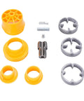 Electric Drill Pipe Threader For PVC, Reusable Die Kit includes yellow and gray dies and connectors for plumbing projects.