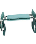 Garden Kneeler Seat Folding Kneeler Bench With Adjustable Height And 2 Tool Pouches For Gardening Camping And Picnics All In One Dual Purpose Kneeling Stool Green showing a side view of the green foldable design.