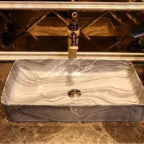USZWBY Vessel Sinks Bathroom Sink Art Countertop Basin Rectangular Ceramic Washbasin Vanity Vessel with Faucet Bathroom Bowl Sink on a countertop.