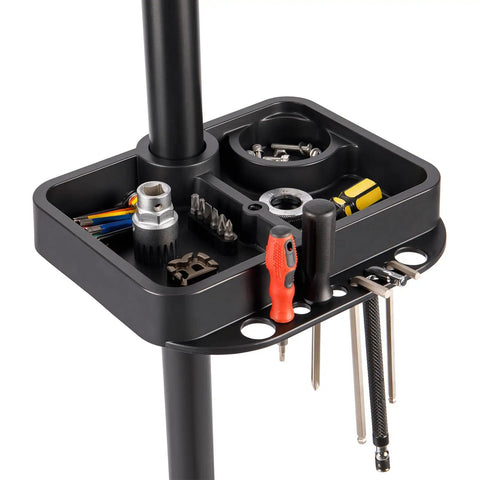 Tool tray on heavy duty bike repair stand for home workshop holds up to 55 lbs perfect e bike mechanic stand bicycle maintenance