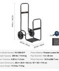 Heavy Duty Log Cart Built Tough For Firewood Up To 250 Lbs With Pneumatic Wheels And Elevated Guardrails Indoor Outdoor Wood Rack Carrier Steel Dolly Hauler For Fireplace Or Fire Pit Rust Resistant Black Finish with dimensions and features highlighted.