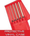 Extra Long Drive Pin Punch Set With Knurled Grip And Protective Vinyl Case 8 Inch Length 1/8 3/16 1/4 5/16 3/8 Inch Diameters