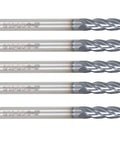 Carbide square-end mills, 3/16 in, 4-flute, straight shank, 2 in overall length, set of five