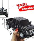 Ford F-350 Super Duty RC Truck Officially Licensed Full Function Remote Control Vehicle 1 28 Scale Black in hand with dimensions