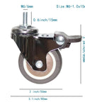 Stem Casters With 360 Degree Swivel TPR Wheels For Carts Furniture Dolly And Workbenches, Metric Threads M6 1.0x15mm, 2-inch brake wheel